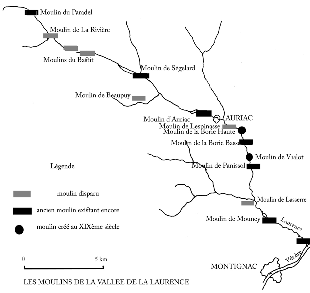 Géographie-des-moulins-d’Auriac-Vallée-de-la-Laurence-Dordogne